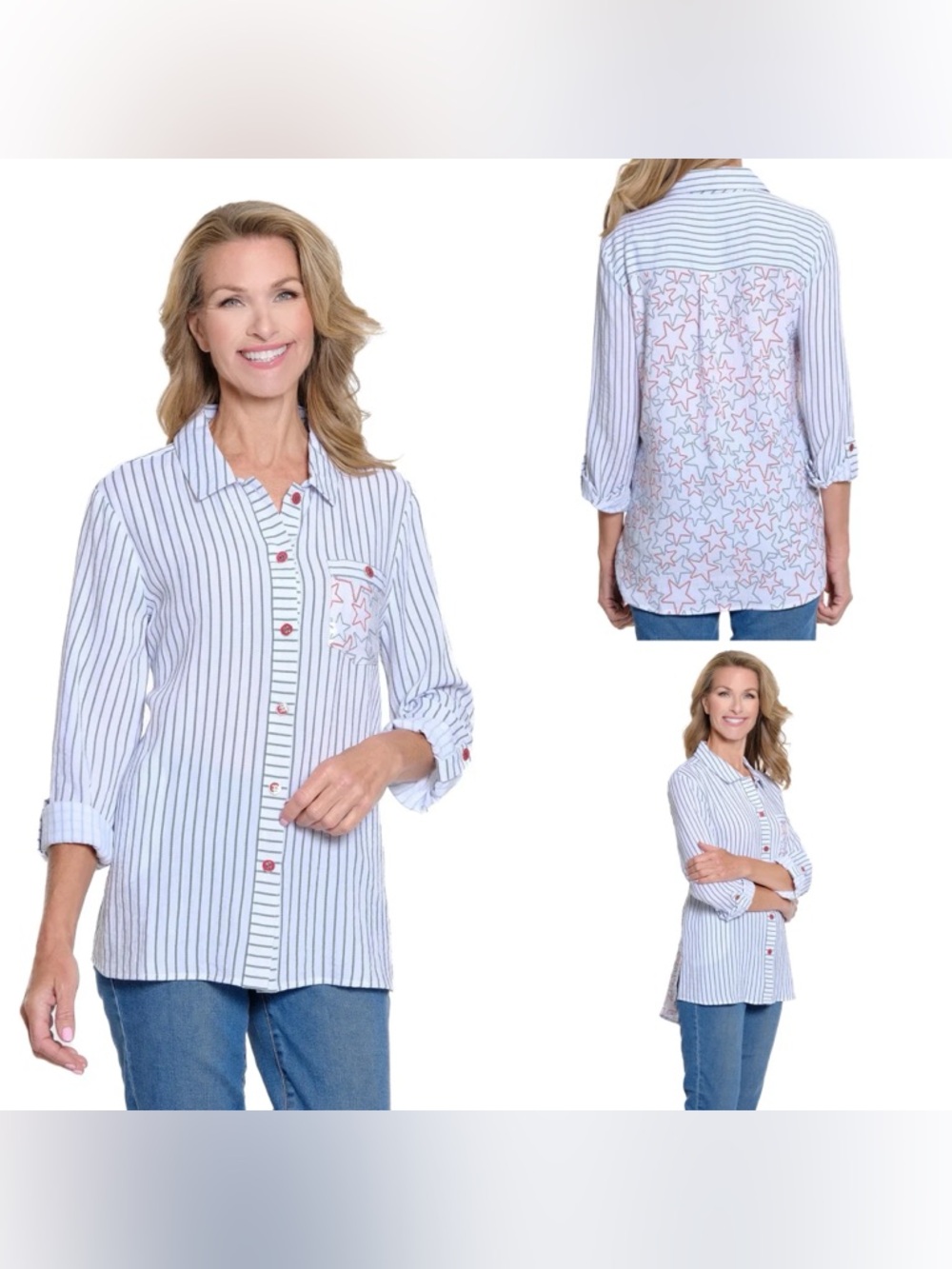 Multiples Roll Tab Longsleeve Shirt sz S